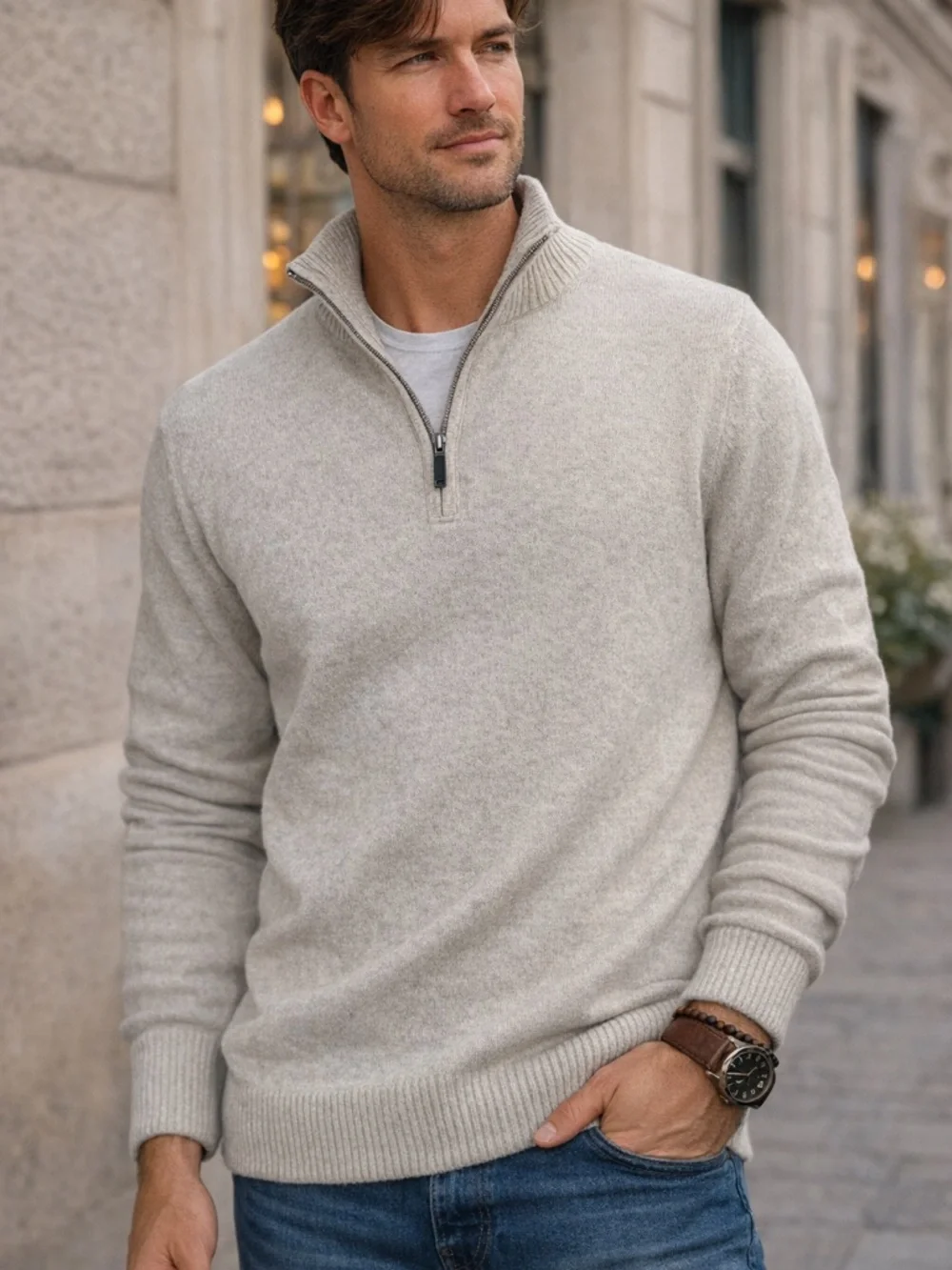 Sonoma Oatmeal Quarter Zip‎ Sweater XXL Men’s Neutral Knit Pullover Classic Fit